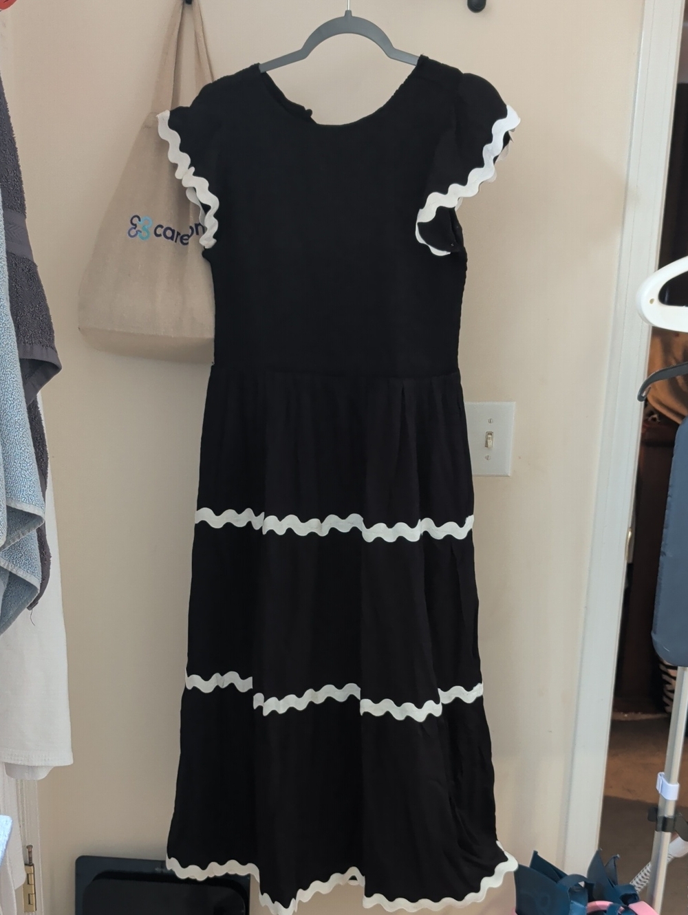 Women's Black Dress with White Ruffle Trim